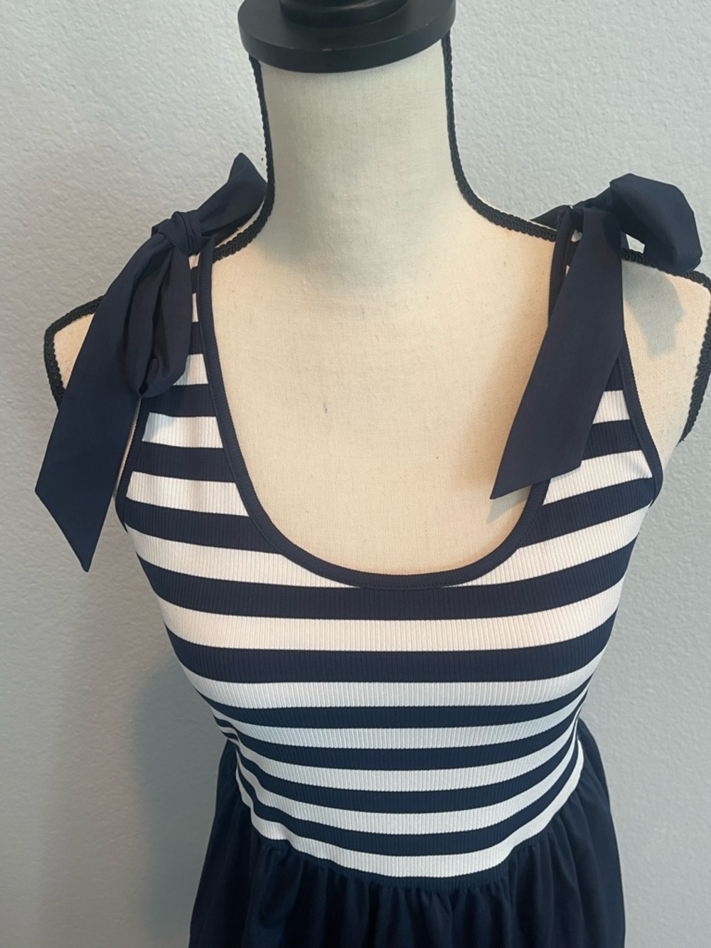 Striped Top Navy Tie-Shoulder Maxi Dress - Picture 2 of 7